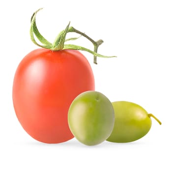 Isolated fruits. Half of lemon and two strawberries isolated on white background, with clipping path