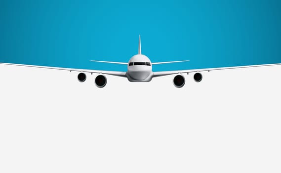 Realistic model of a civil aircraft on a white and blue background - Vector illustration