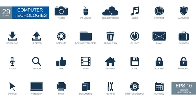Thematic icons 29 pieces computer technology - illustration