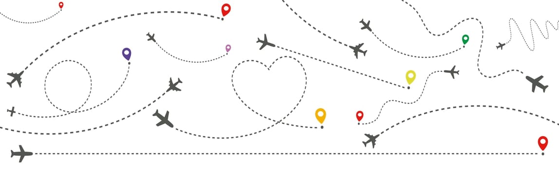 A selection of different air routes on a white background - Vector illustration