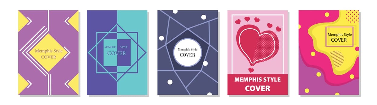 Set of Memphis Style Covers. Flat Vector Illustrations for Background, Brochures, Posters and Banners Template