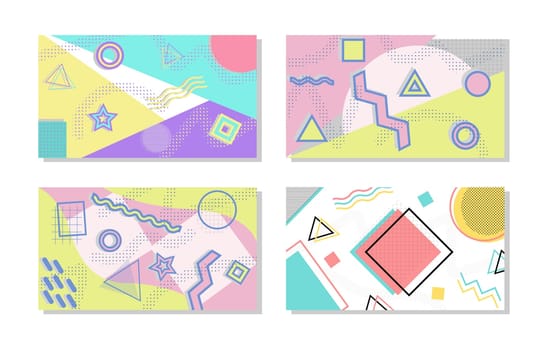 Set of Memphis Style Covers. Flat Vector Illustrations for Background, Brochures, Posters and Banners Template