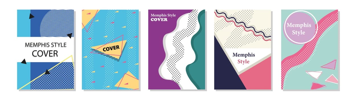Set of Memphis Style Covers. Flat Vector Illustrations for Background, Brochures, Posters and Banners Template