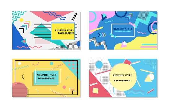 Set of Memphis Style Covers. Flat Vector Illustrations for Background, Brochures, Posters and Banners Template