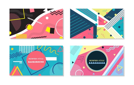 Set of Memphis Style Covers. Flat Vector Illustrations for Background, Brochures, Posters and Banners Template