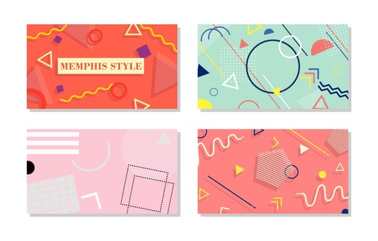 Set of Memphis Style Covers. Flat Vector Illustrations for Background, Brochures, Posters and Banners Template