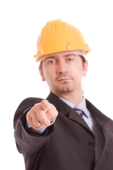 Business man, pointing forward - focus on finger