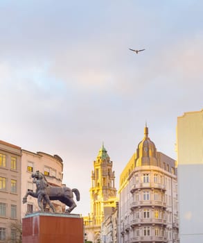 View of Porto downtown with city hall in the background. Portugal