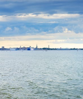 Skyline of Tallinn with seaview. Estonia