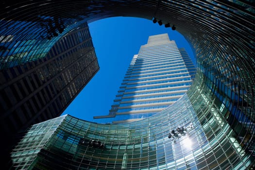 Low angle view of a skyscraper in a city, Manhattan, New York City, New York State, USA