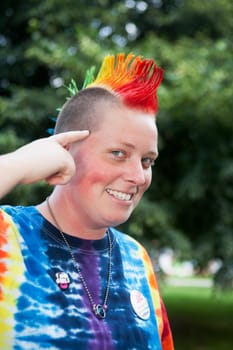 Portrait of a lesbian woman smiling, DuPont Circle, Washington DC, USA
