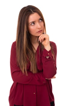 Studio shot: Young woman having a great idea