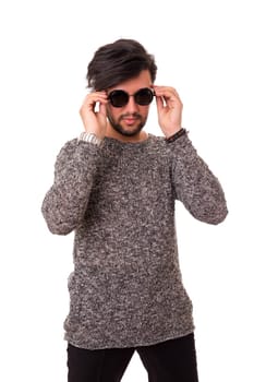 Studio shot of one handsome man with sunglasses