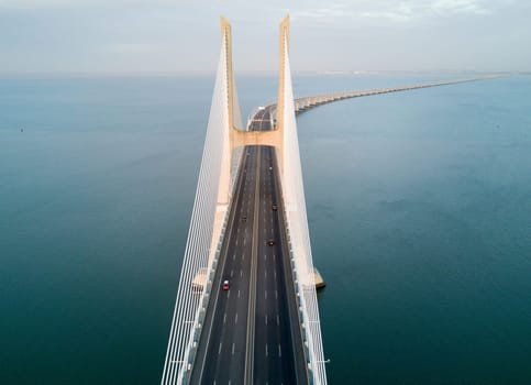 Aerial view of the Vasco da Gama Bridge in Lisbon - Portugal