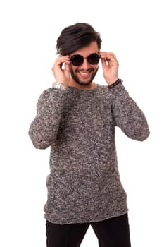 Studio shot of one handsome man with sunglasses