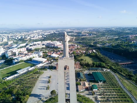 Aerial view of the statue of "Cristo-Rei"" in Lisbon - Portugal"