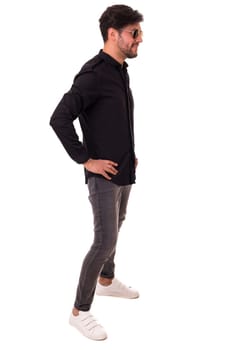 Studio shot of one handsome man with sunglasses