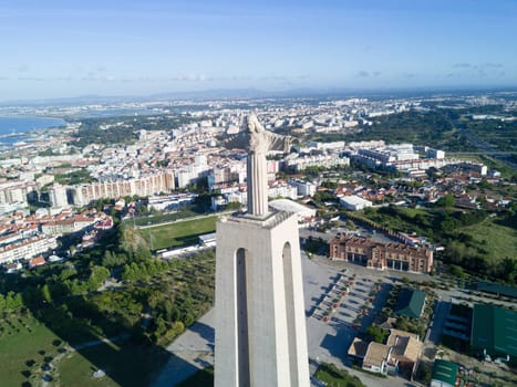 Aerial view of the statue of "Cristo-Rei"" in Lisbon - Portugal"