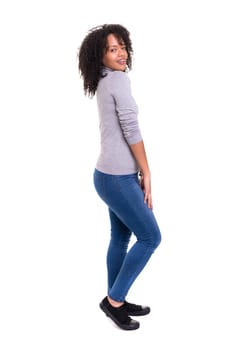 Beautiful young african woman posing isolated over white