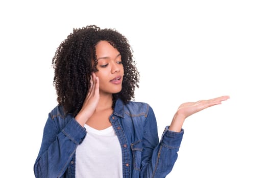 African business woman presents your product