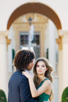 Side profile of a couple romancing, Coral Gables, Florida, USA