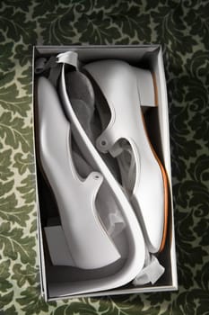 High angle view of shoes in a shoebox