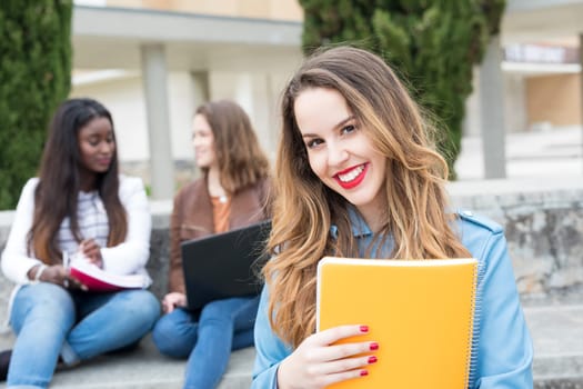 Group multi ethnic young students at the university campus
