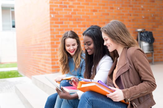 Group multi ethnic young students at the university campus