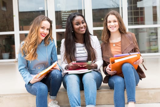 Group multi ethnic young students at the university campus