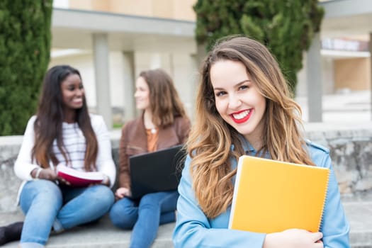 Group multi ethnic young students at the university campus