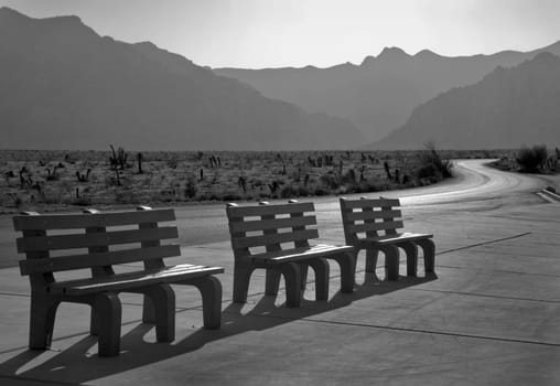 Benches in a row at the roadside