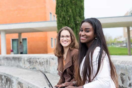 Group multi ethnic young students at the university campus
