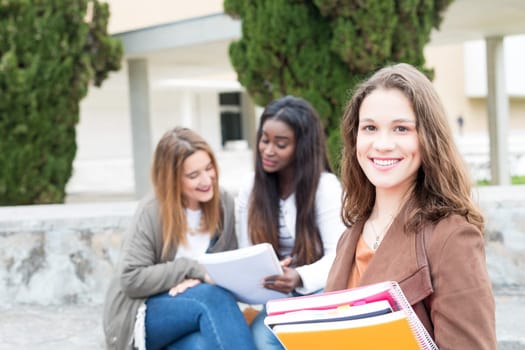 Group multi ethnic young students at the university campus