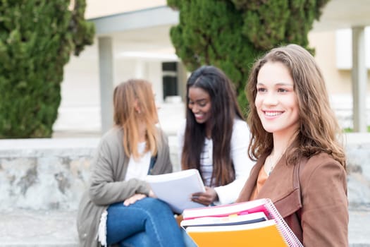 Group multi ethnic young students at the university campus