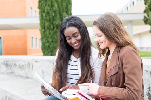 Group multi ethnic young students at the university campus