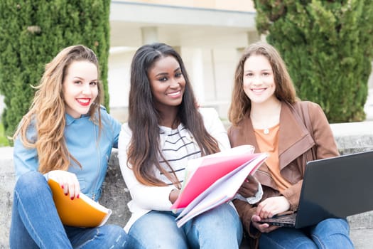 Group multi ethnic young students at the university campus