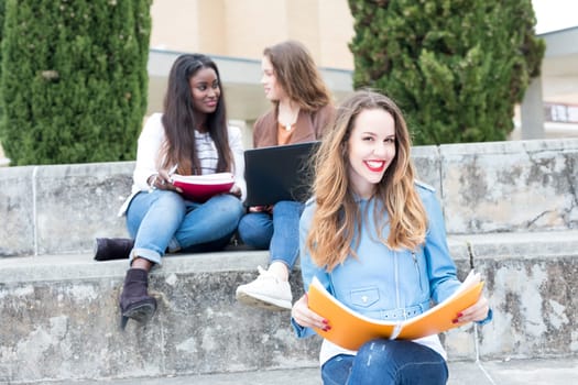Group multi ethnic young students at the university campus
