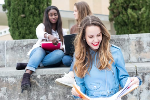 Group multi ethnic young students at the university campus