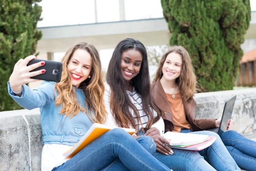 Group multi ethnic young students at the university campus