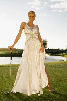 Bride standing in a golf course, Biltmore Golf Course, Coral Gables, Florida, USA
