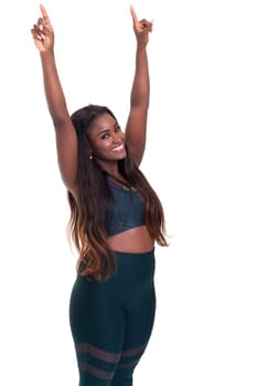Beautiful large african woman doing exercise - Isolated over white