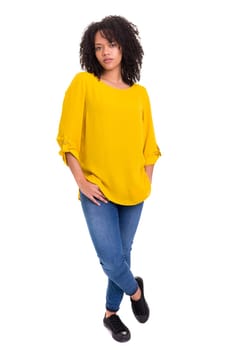 Beautiful young african woman posing isolated over white