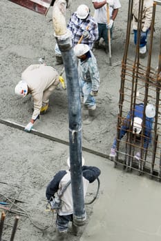 High angle view of construction workers working at a construction site