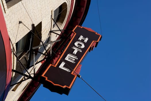 Low angle view of a hotel, North Beach, San Francisco, California, USA