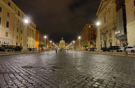 View of Basilica di San Pietro, night,Vatican City in Rome, Italy