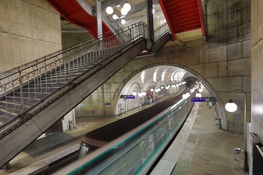 FRANCE, PARIS - October 8, 2018: Station metro Cite, urban Infrastructure