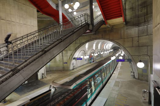 FRANCE, PARIS - October 8, 2018: Station metro Cite, urban Infrastructure