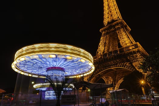 PARIS, FRANCE - OCTOBER 9, 2018: The beautiful Eiffel tower at night