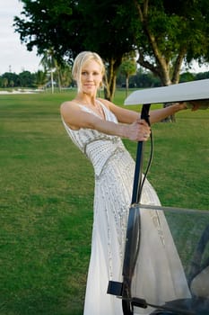 Bride in a golf cart, Biltmore Golf Course, Coral Gables, Florida, USA