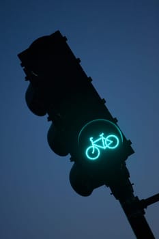 Low angle view of a traffic Signal for bicycles